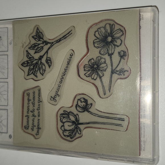 Stampin Up - Stamp Set - 5 Pieces - Assembled - French Phrases & Flowers - Picture 3 of 5